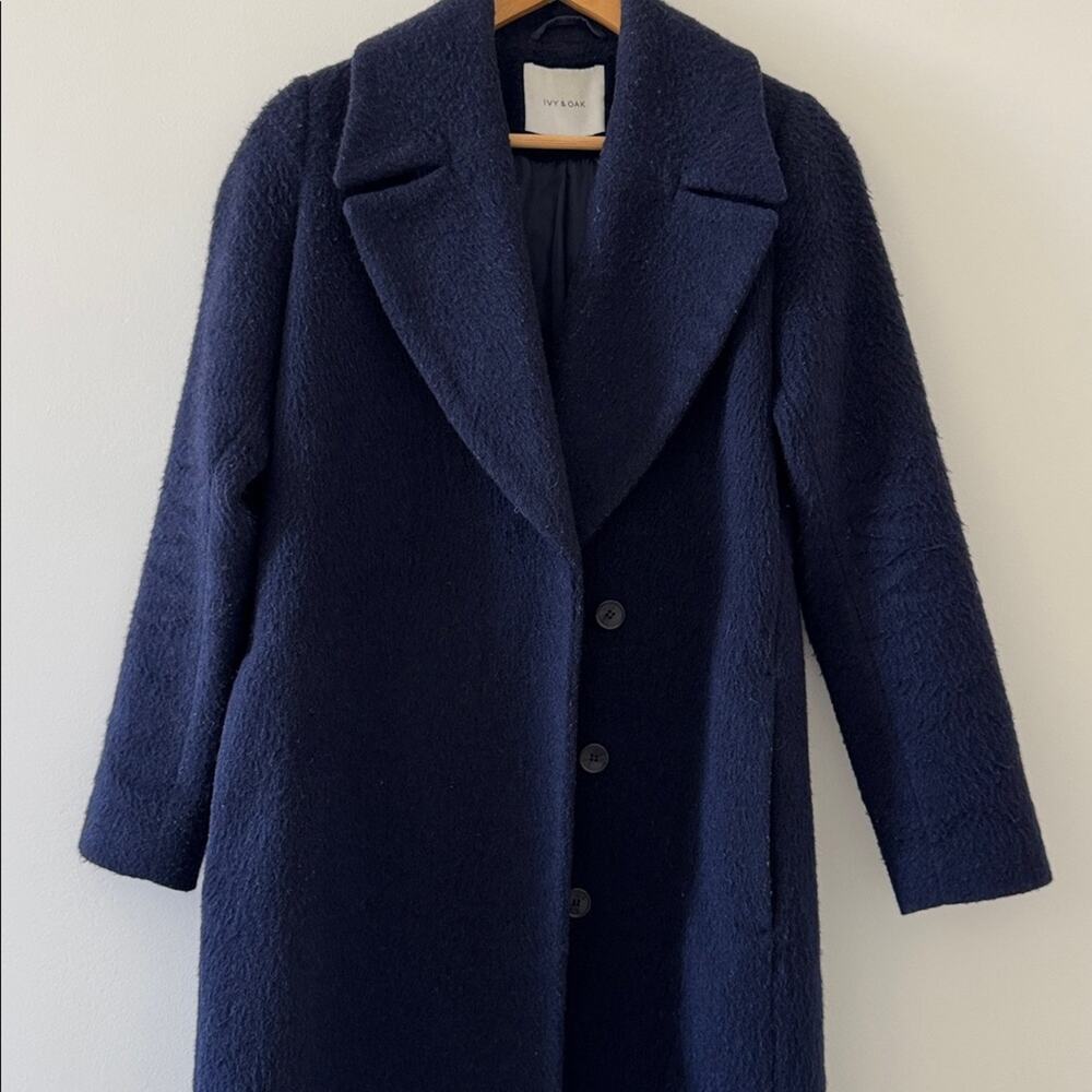 Ivy & Oak Long Wool Coat Navy Minimalist Tailored EU 34 US 2